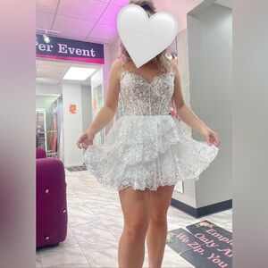 Elegant White Sparkly Lace Dress